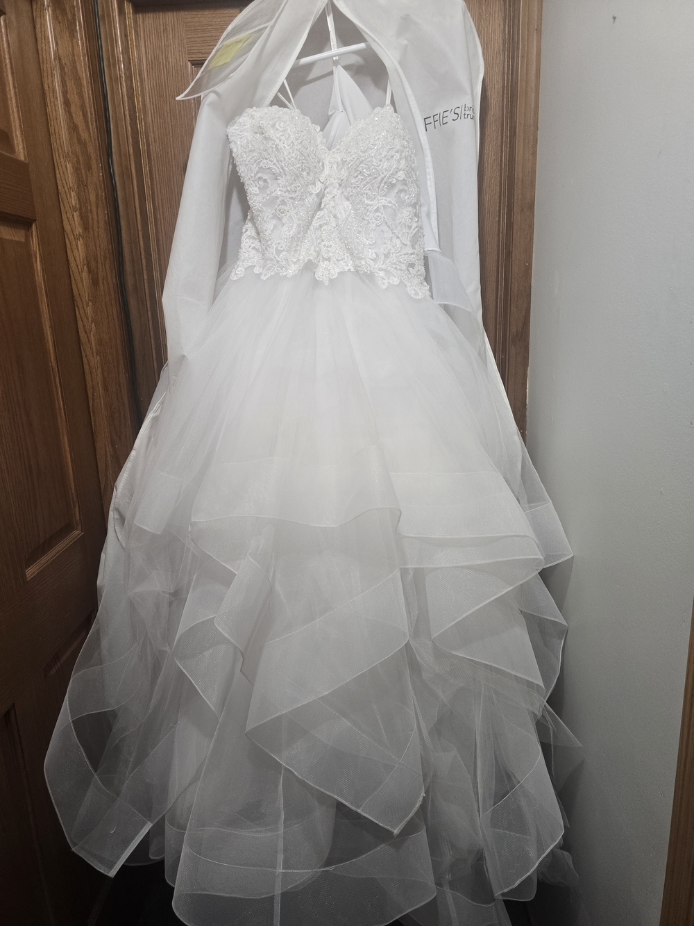 Allure Bridals White Lace Appliqué Strapless Ball Gown